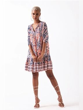 Ash & Eden Sahiba Tiered Mini Dress With Bubble Sleeves Small